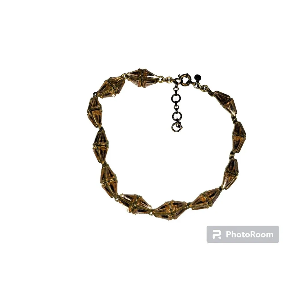 Vintage J. Crew Crystal Choker Necklace, Blush Gold, 1980s Retro Style